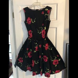 Black “Pin Up” Style Dress W/ Red Roses